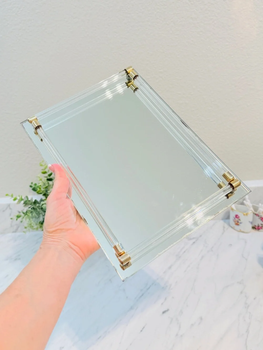 Vintage Modern Glass and Gold Mirrored Vanity Tray